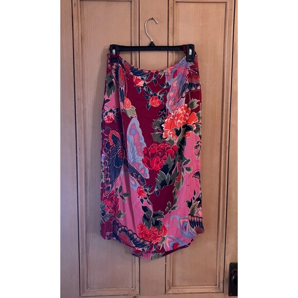 Anthropologie Womens Brina Faux Wrap Butterfly Satin Skirt Size 6 Pink SP EXC - Picture 10 of 12